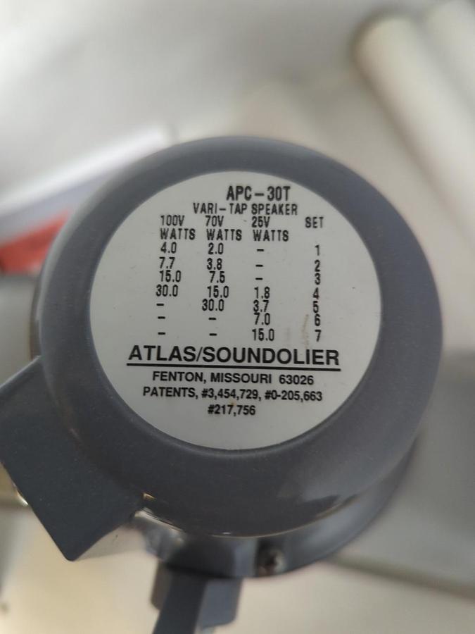 ATLAS/SOUNDOLIER,APC-30T,WIDE ANGLE VARI-TAP LOUD SPEAKER NOS