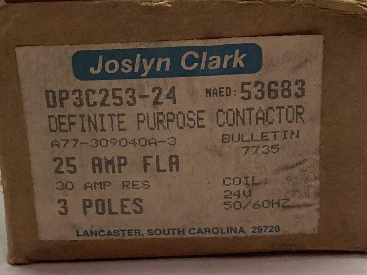 Joslyn Clark,DP3C253-24,3-Pole Definite Purpose Contactor 25A