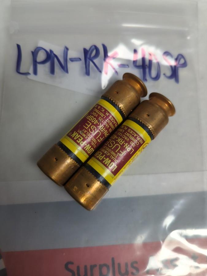 Used COOPER BUSSMANN,LPN-RK-40SP,LOW-PEAK 40 AMP FUSE LOT OF 2 PRE-OWNED
