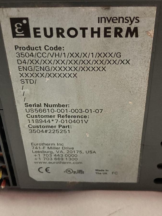 Used Eurotherm,3504/CC/VH/1/XX/X/1/XXX/G,Temperature Controller