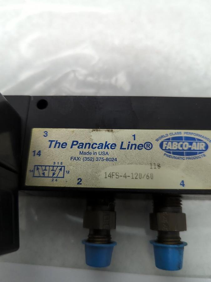 Used FABCO AIR,14FS4-120/60,PANCAKE LINE DIRECTIONAL SOLENOID VALVE 120V PRE-OWNED