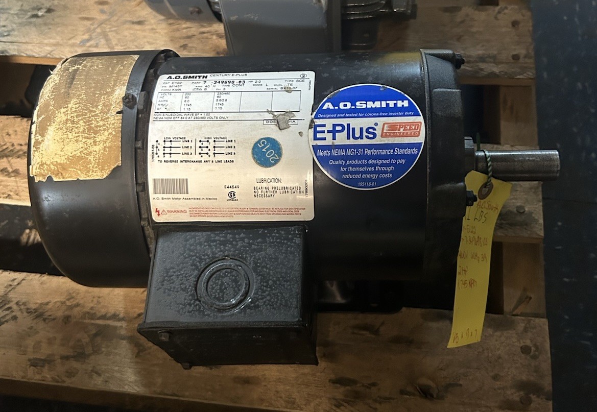 Used AO SMITH,E122,MOTOR 2HP 230/460V 1745RPM 3PH M145T FRAME