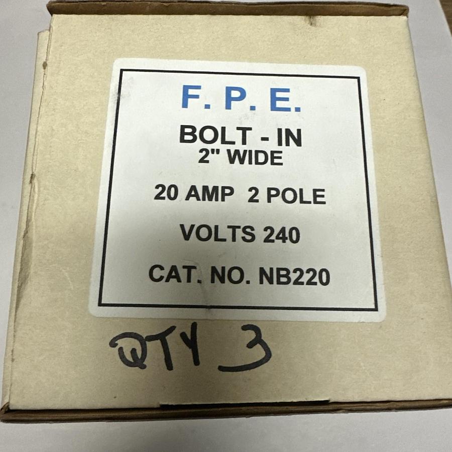 Used Fereral Pacific Electric,NB220,20 Amp 2 Pole Bolt On Circuit Breaker LOT of 3