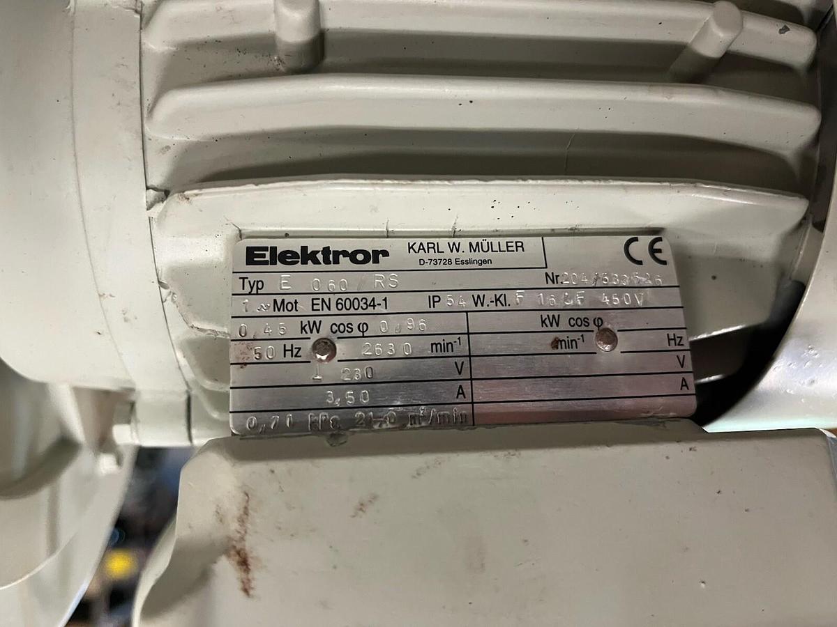 Used Elektor,CM+7043170210,Centrifugal Blower Fan 1PH .45kW 230V