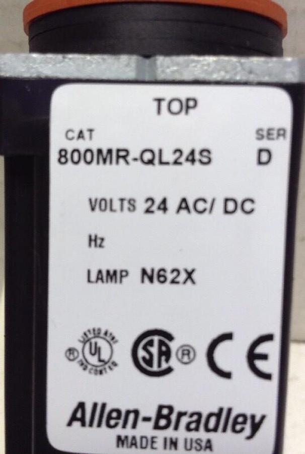 Allen-Bradley,800MR-QL24AS,Series D Small Round Amber LED Pilot Light 24V