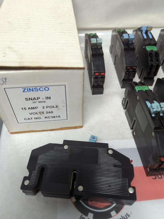 Used ZINSCO,RC3815,CIRCUIT BREAKER 15 AMP 2-POLE LOT OF 10 PRE-OWNED