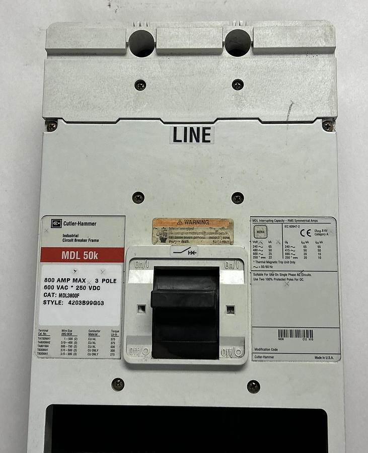 CUTLER-HAMMER,MDL3800F,CIRCUIT BREAKER FRAME 800A 600V 3P NEW