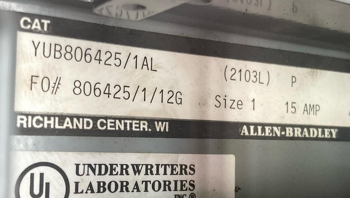 Used Allen Bradley,2103L,Size 1 Starter MCC Bucket 15A Breaker