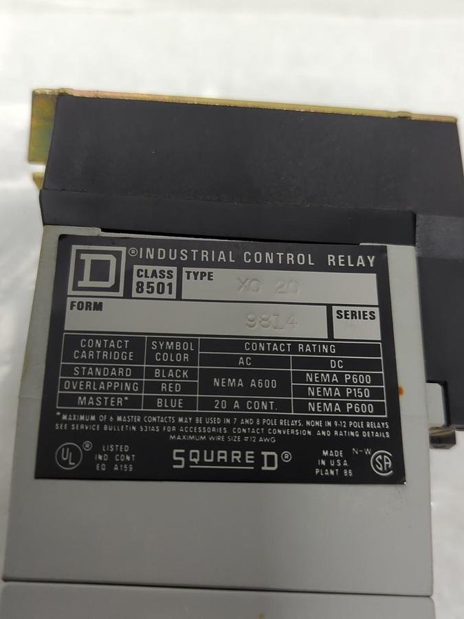 Used SQUARE D,8501-XD-20,CONTROL RELAY UNIT SERIES A PRE-OWNED