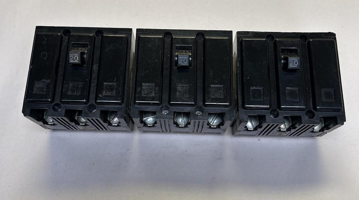 Used WESTINGHOUSE,BA3020H,CIRCUIT BREAKER 20A 240V 3P LOT OF 3