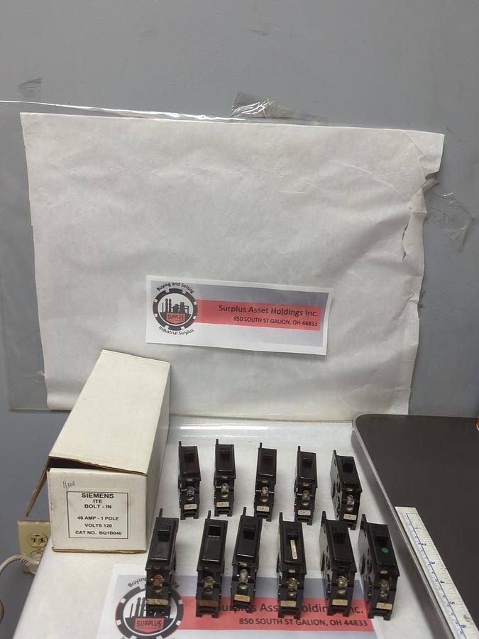 Used SIEMENS/I.T.E.,BQ1B040,CIRCUIT BREAKER 1-POLE 40 AMP LOT OF 11 PRE-OWNED