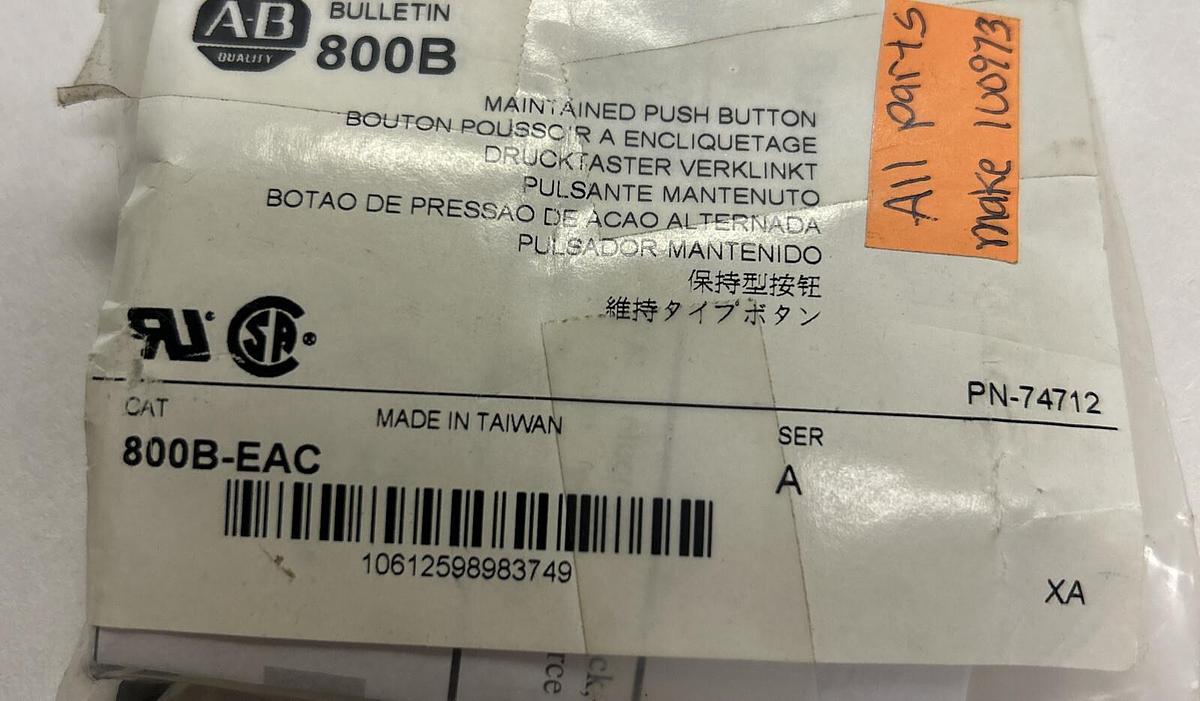 Used ALLEN BRADLEY,800B-EAC,SER A PUSH-BUTTON NEW