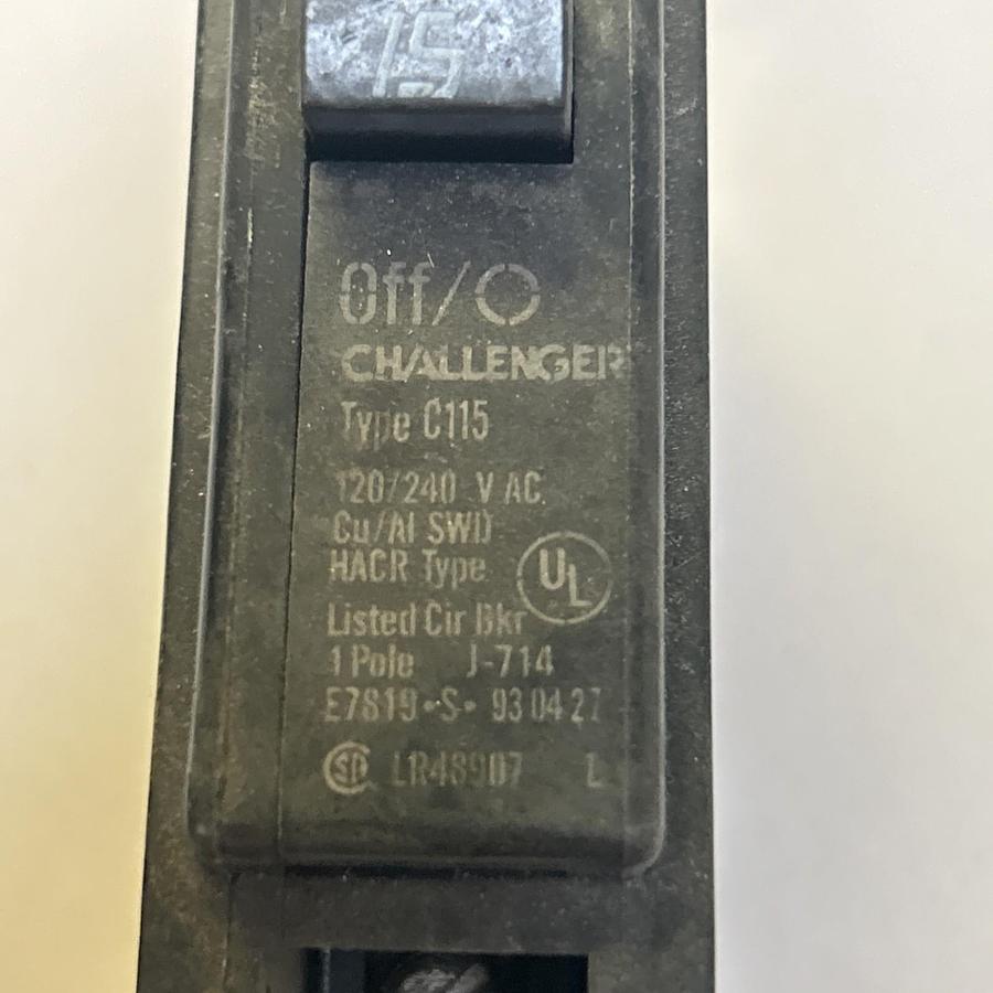 Used CHALLENGER,C115,CIRCUIT BREAKER 15A 120/240V 1P LOT OF 2
