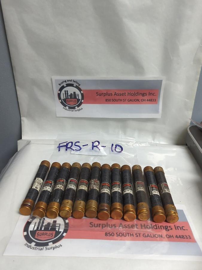 Used COOPER BUSSMANN,FRS-R-10,FUSETRON 10 AMP FUSE LOT OF 12 PRE-OWNED