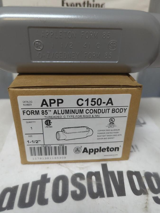 APPLETON,C150-A,1-1/2 INCH FORM 85 ALUMINUM CONDUIT BODY NEW