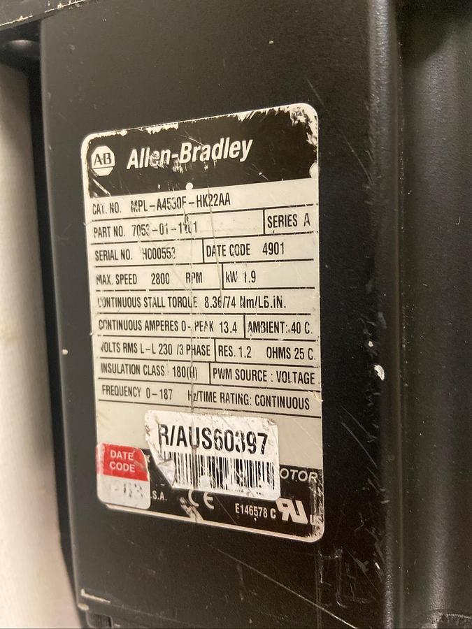 Used Allen Bradley,MPL-A4530F-HK22AA,Series A Servo Motor
