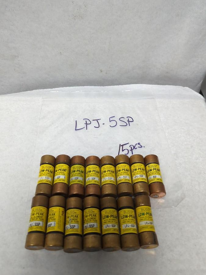 Used COOPER BUSSMANN,LPJ-5SP,LOW-PEAK 5 AMP FUSES LOT OF 15 PRE-OWNED