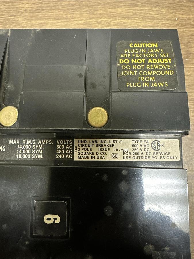 Used Square D,FA36040,40 Amp 3Ph Circuit Breaker