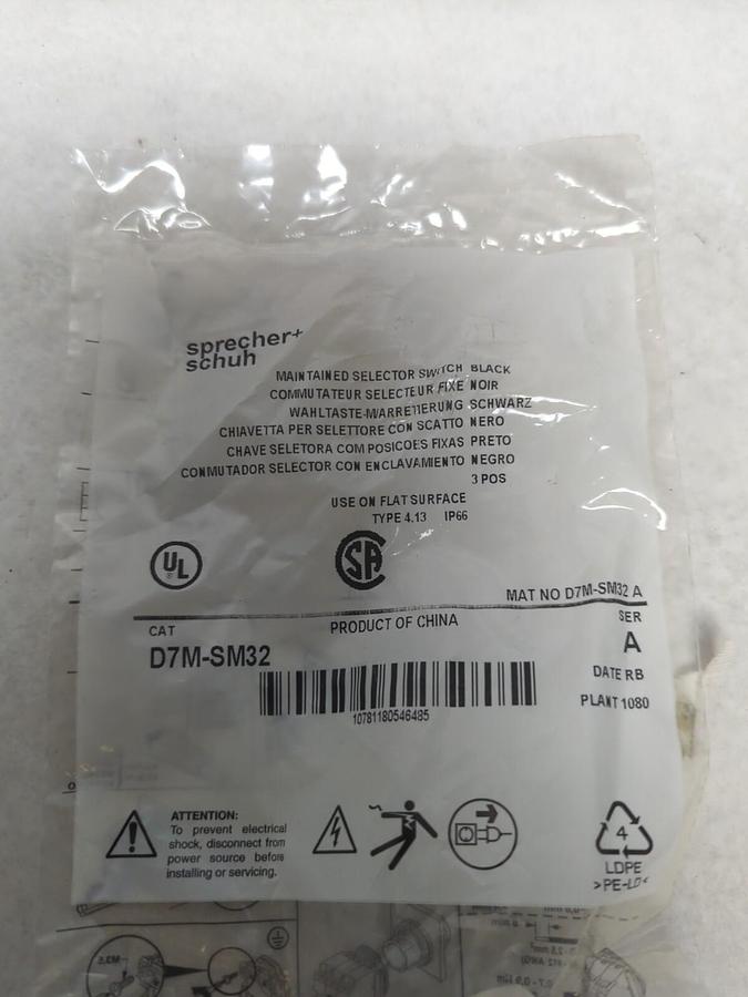 SPRECHER+SCHUH,D7M-SM32,3-POSITION SELECTOR SWITCH BLACVK NEW