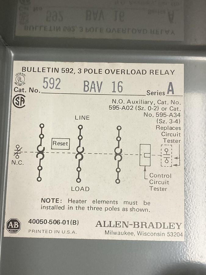 Allen-Bradley,592-BAV-16,3-Pole Overload Relay Enclosure Ser A