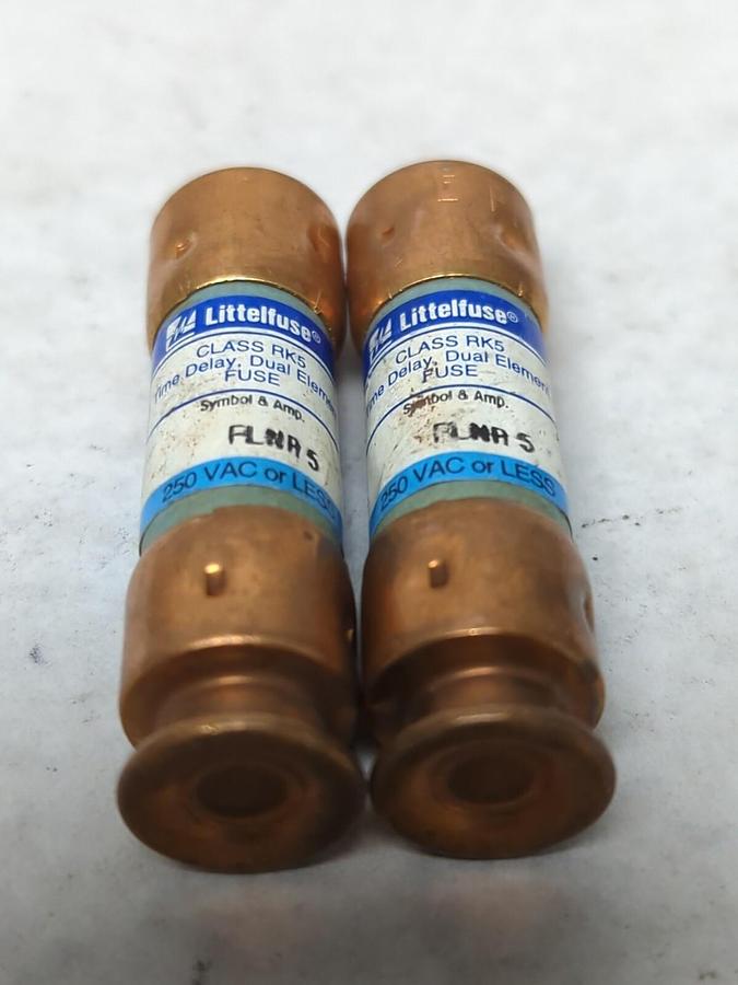 Used LITTELFUSE,FLNR5,CLASS RK5 FUSE 5 AMP LOT OF 2 PRE-OWNED