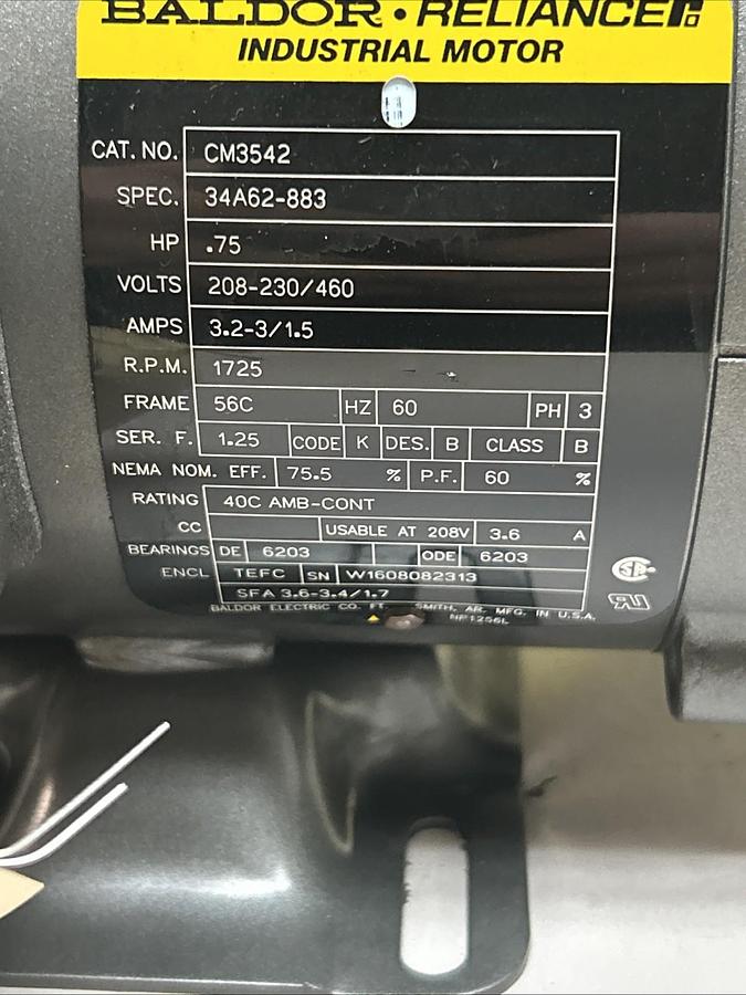 Used BALDOR,CM3542,INDUSTRIAL MOTOR 3/4HP 208-230/460V 1725RPM 56C FRAME