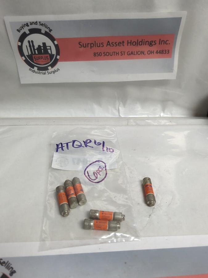 Used FERRAZ SHAWMUT,ATQR 6/10,AMP-TRAP 6/10 AMP FUSE LOT OF 6 NOS