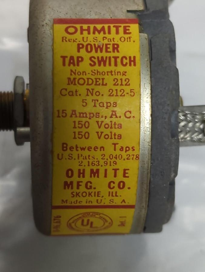 Used OHMITE,212-5,POWER TAP SWITCH 15 AMP 150V PRE-OWNED