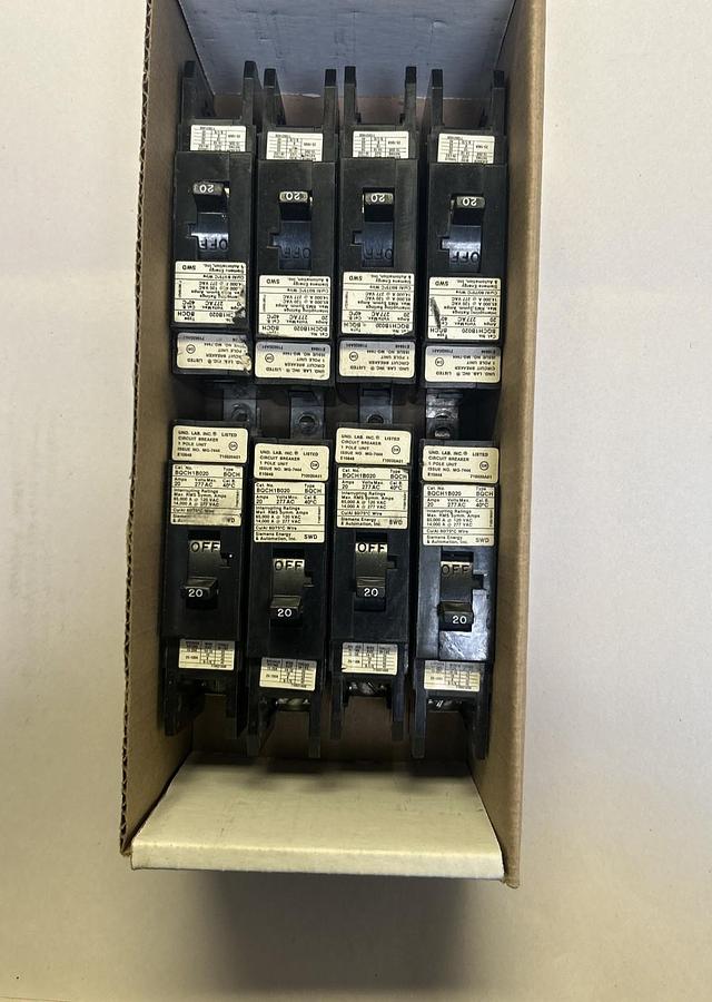 Used SIEMENS,BQCH1B020,CIRCUIT BREAKER 20A 277V 1P LOT OF 8