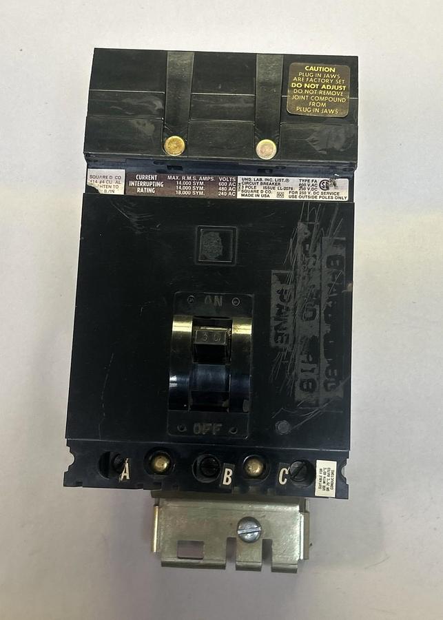 Used SQUARE D,FA36030,I-LINE CIRCUIT BREAKER 30A 600V 3POLE