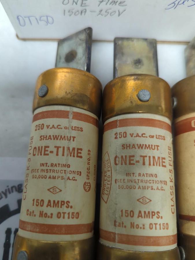 Used GOULD SHAWMUT,OT150,ONE-TIME 150 AMP FUSE LOT OF 3 PRE-OWNED