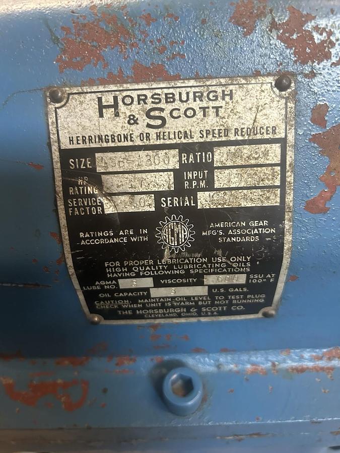 Used HORSBURGH & SCOTT,LSB-1300,SPEED REDUCER 17HP 14.54 RATION 1320RPM