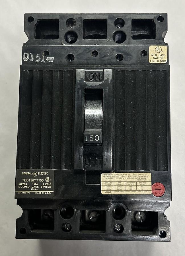 Used GENERAL ELECTRIC,TED136YT150,CIRCUIT BREAKER 150A 600V