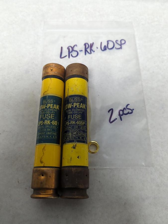 Used COOPER BUSSMANN,LPS-RK-60SP,LOW-PEAK 60 AMP FUSE LOT OF 2 PRE-OWNED