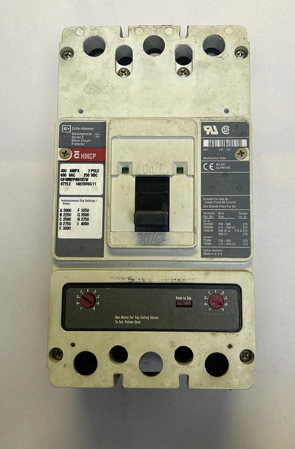 Used CUTLER HAMMER,HM2P400X5W,CIRCUIT BREAKER 400A 600V 2P