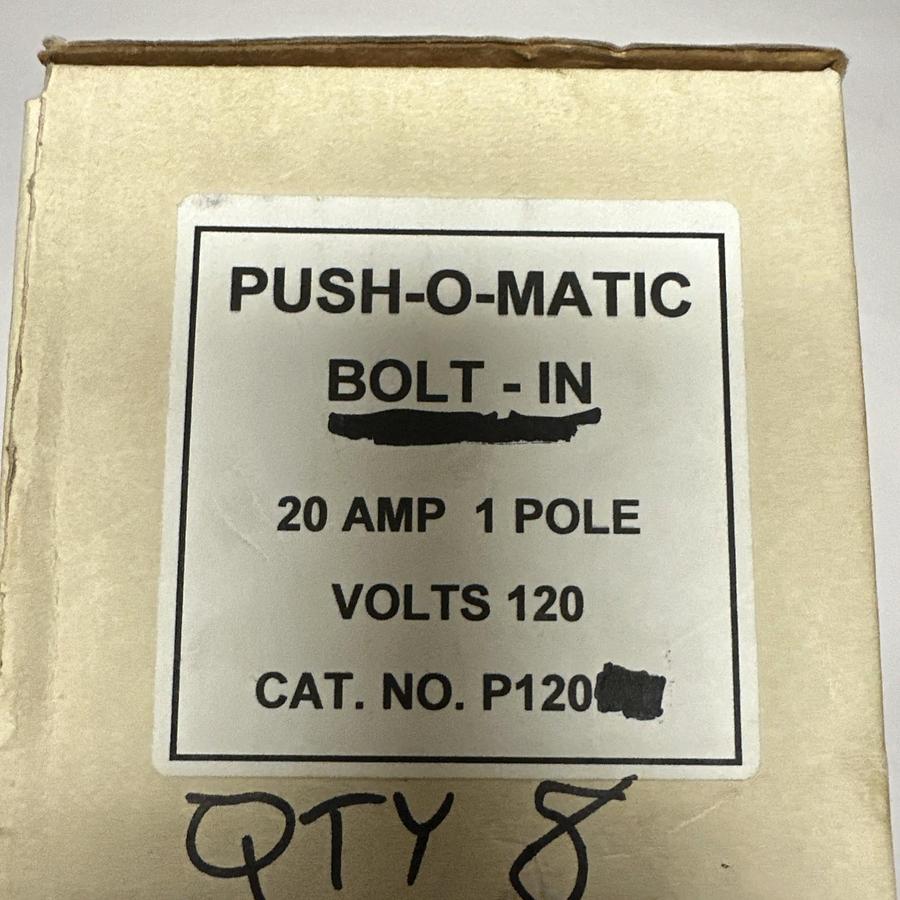Used Pushmatic,P120,20 AMP Single Pole 120VAC Circuit Breaker LOT of 8
