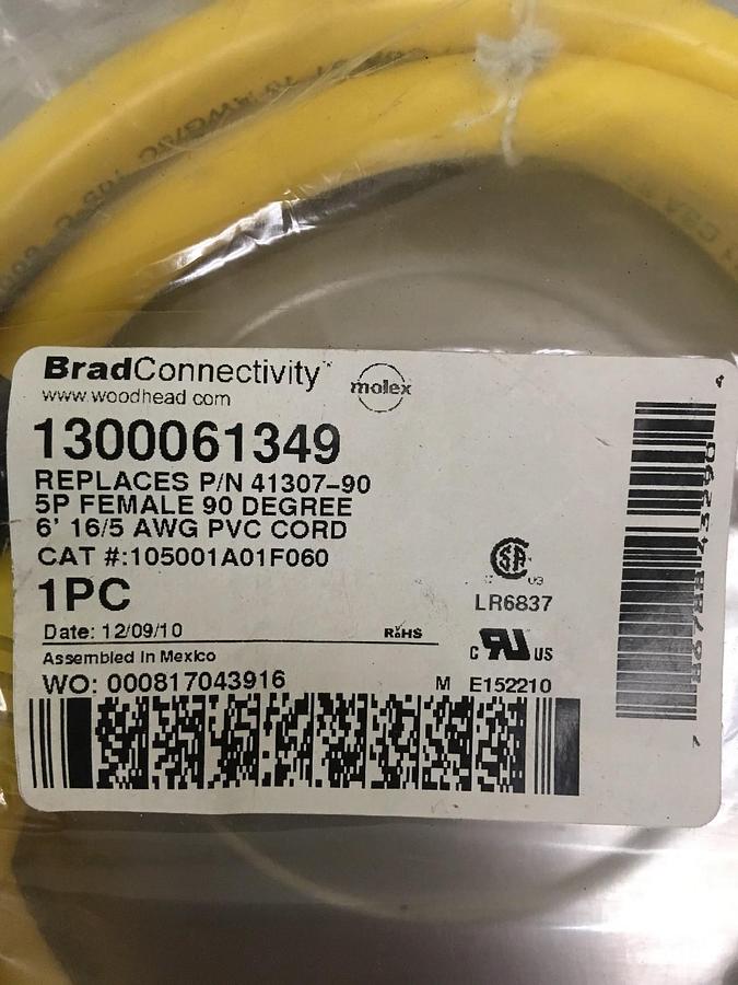 Woodhead Brad Connectivity,1300061349,90-Degree 5P Female 6-Foot Cord