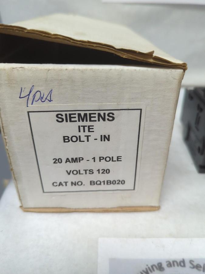 Used SIEMENS,BQ1B020,CIRCUIT BREAKER 20 AMP 1-POLE LOT OF 4 PRE-OWNED