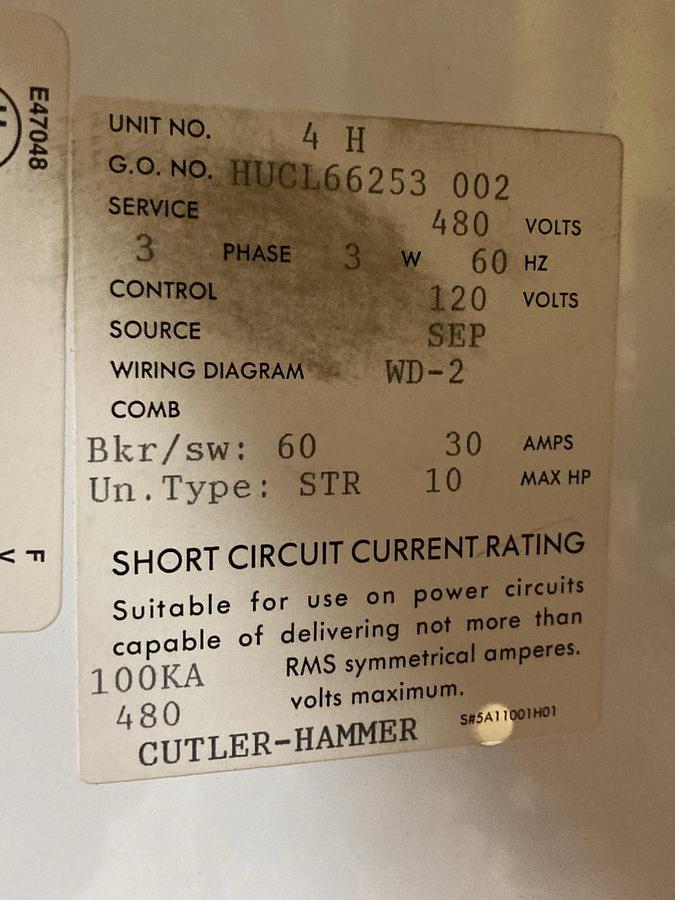 Used Cutler Hammer,Size 1,MCC Reversing FUSED Starter Feeder Bucket W200M1CFC