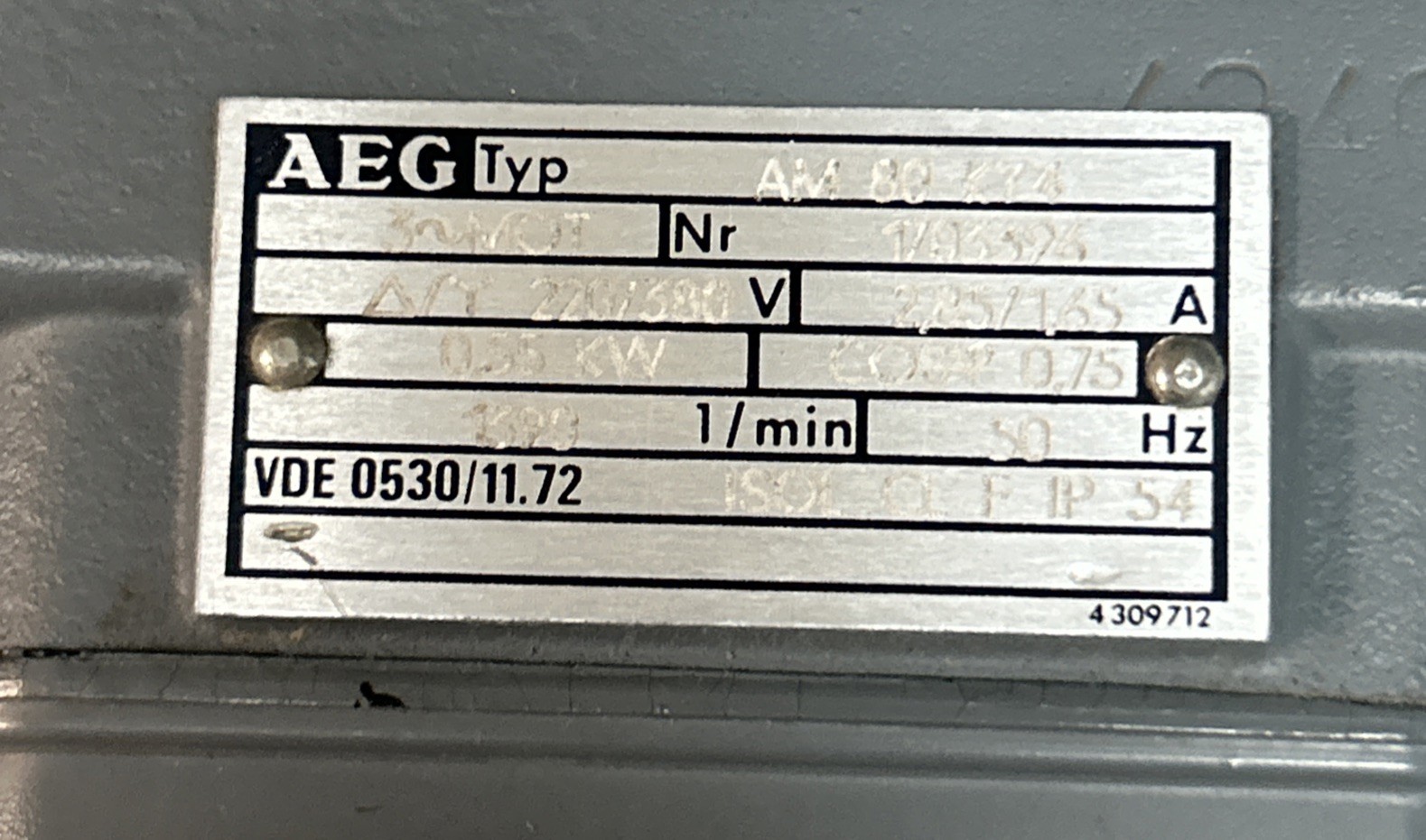 AEG,AM80KY4,MOTOR .55KW 220/380V 1390RPM 3PH NOS