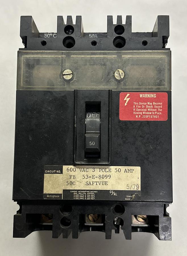 Used SAFTVUE,53-E-8099,CIRCUIT BREAKER 50A 600V 3P