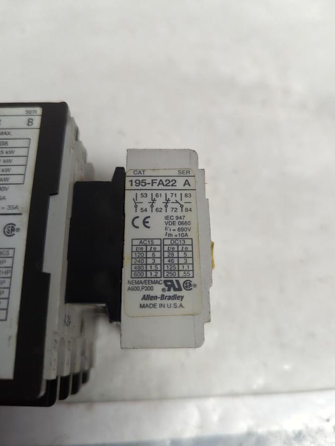Used ALLEN BRADLEY,100-A24NZ*3,CONTACTOR WITH 195-FA22 PRE-OWNED