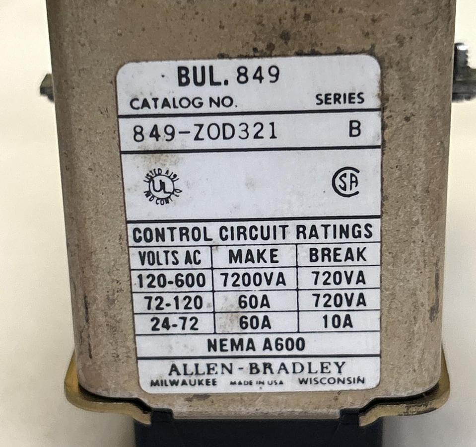 Used ALLEN BRADLEY,849-Z0D321,TIMING RELAY