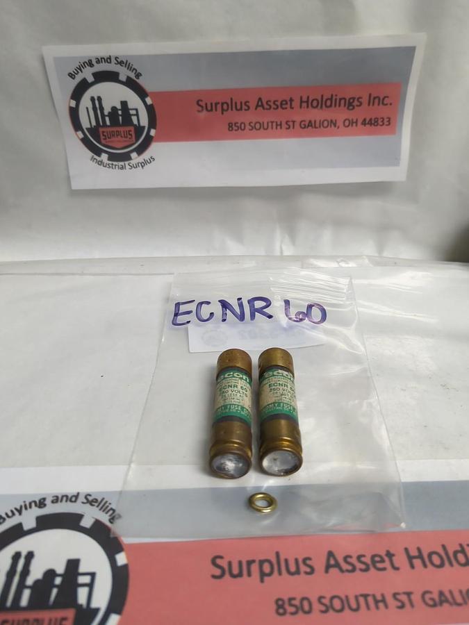 Used ECON,ECNR60,DUAL ELEMENT 60 AMP FUSE LOT OF 2 PRE-OWNED