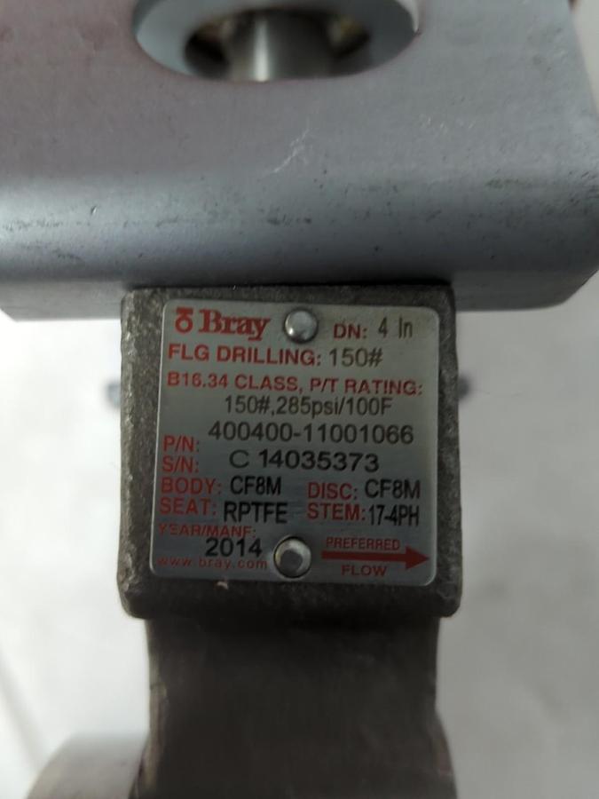 BRAY CONTROLS,70-0051-113A0-536/A,ACTUATOR WITH 4 INCH SS BUTTERFLY VALVE NOS