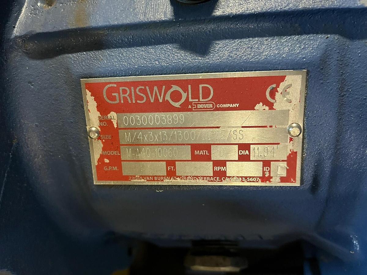 Used GRISWOLD,M-A40-10060,CENTRIFUGAL PUMP M/4X3X13/1300/DDSE/SS 40HP 1780RPM