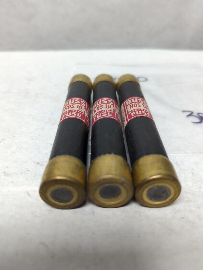 Used COOPER BUSSMANN,NOS-10,ONE-TIME 10 AMP FUSE LOT OF 3 PRE-OWNED