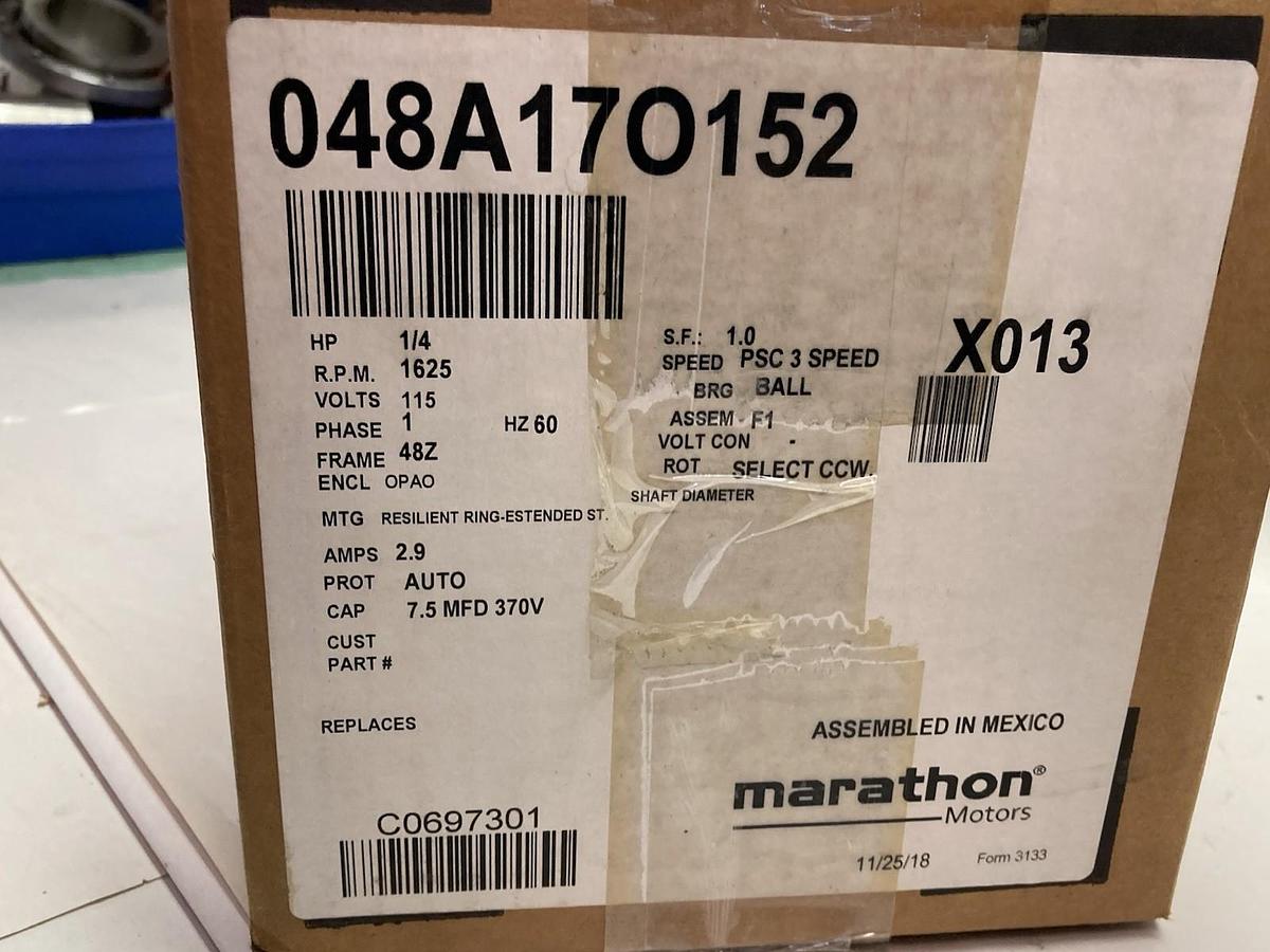 Marathon,X013 048A17O152,1Ph Electric Motor 1/4 HP 1625rpm 115V Frame 48Z