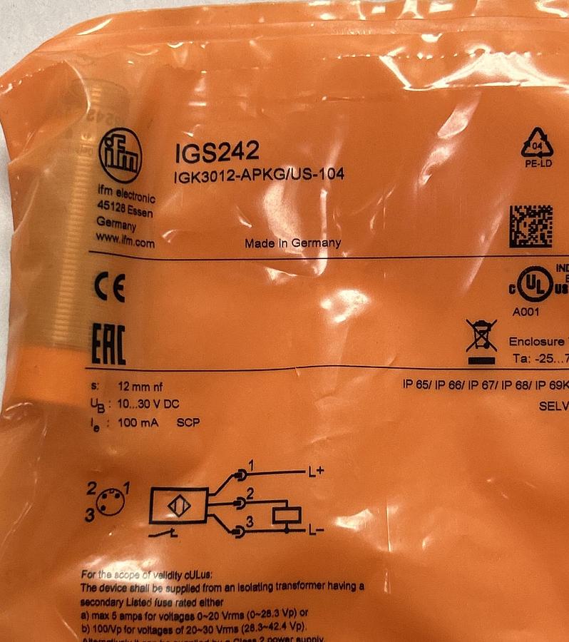 Used EFECTOR IFM,IGK3012-APKG/US-104 IGS242, INDUCTIVE SENSOR NEW