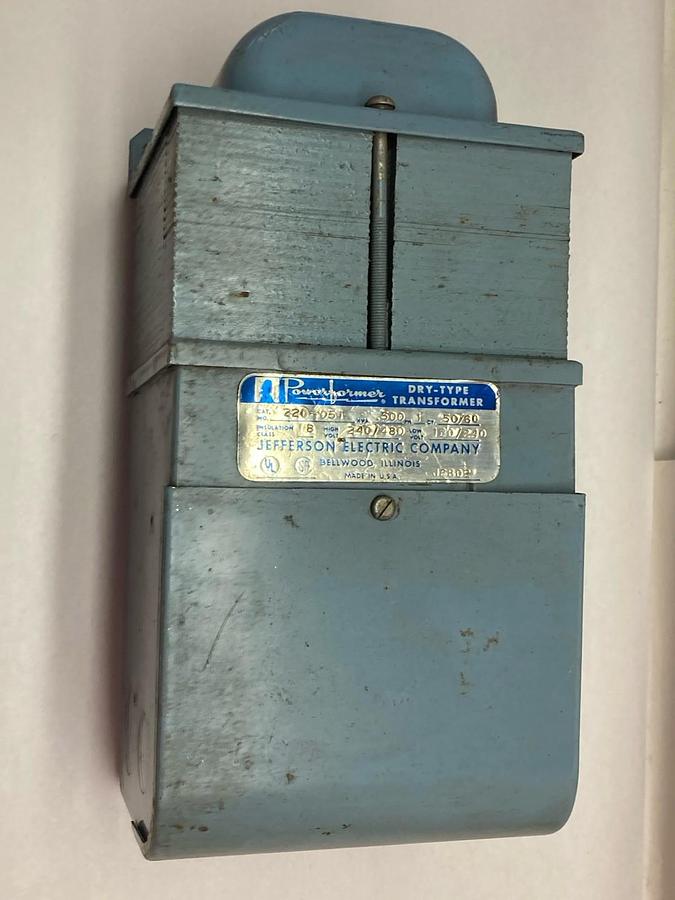 Used Jefferson Electric,220-051,Powerformer Dry Type Transformer 240/480 to 120/240V